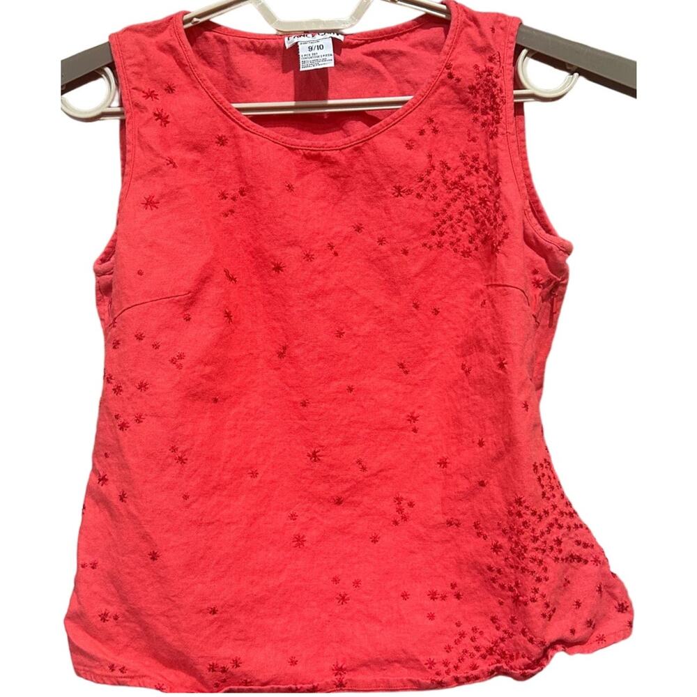 Vintage Fancy Lady Women Shirt Junior Size 9 Coral Sleeveless Casual Linen Blend